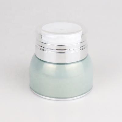 China Green Airless Cosmetic Packaging Pearl Bottle 30g 50g Acrylic Airless Cream Jar for sale