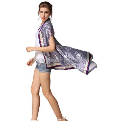 China Custom Digital Printed Breathable Women's Casual Satin Kimono Jacket for sale