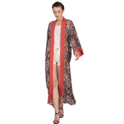 China Summer Beach Wear Kimono Women's Colorful Silk Cardigan Kaftan QUICK DRY Long for sale