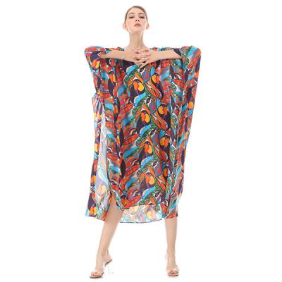 China Anti-Static Wholesale Custom Printed Cheap Beach Kaftan Beach Wear Dresses Women for sale