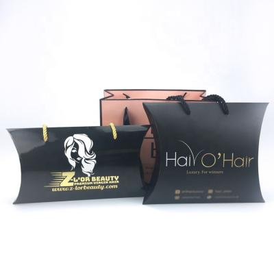 China Handmade Packaging Pillow Box With Ribbon Handle For Bundles Hair Extension Packaging for sale