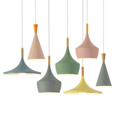 China New Restaurant Nordic Colorful Macaroon Chandelier Simplicity Design Aluminum Wood Chandelier for sale