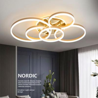 China Wholesale Modern Dimmable Modern Five Rings Led Ceiling Light Metal Round Ceiling Lamp Acrylic Chandelier for sale