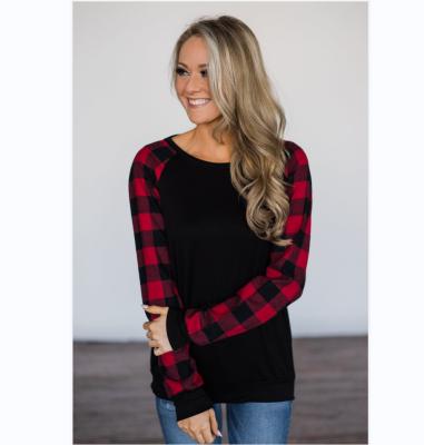 China Wholesale Round Black Anti Wrinkle Women Christmas Anti Wrinkle Long Neck Sleeve Tops Tees And Red Plaid Long Sleeve for sale