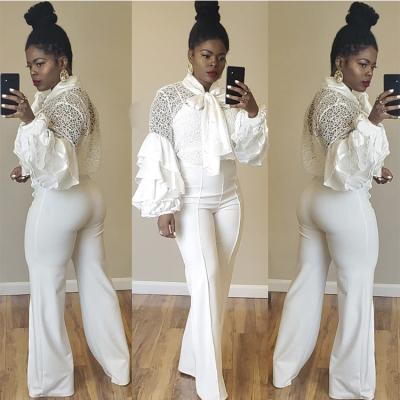 China 2020 Latest Design Women Anti Shrink White Long Sleeve Ruffles Bowknot Chiffon Top Blouses For Women for sale