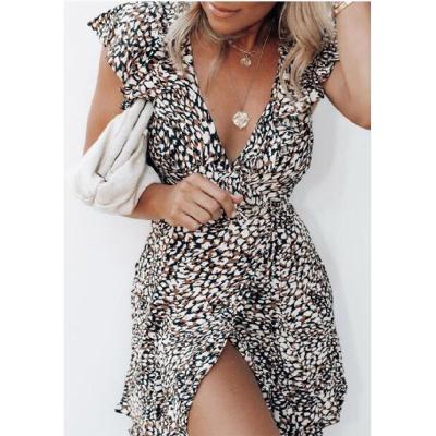 China Summer Hot Selling Breathable Flowers Printing One-Piece Lace-up Printed Short Maxi Dress Waist Sheath Slim V-Neck Dress Skirt Women's Dress for sale