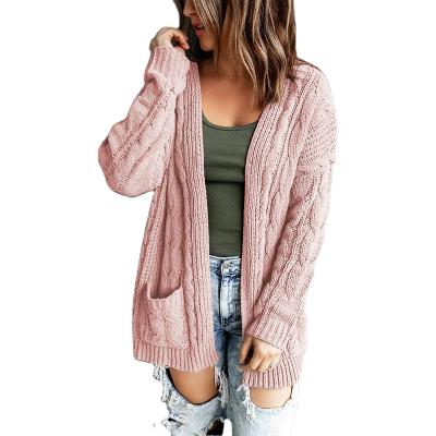 China Anti Wrinkle Anti Wrinkle Women Fashion Clothes Winter Sheath Long Solid Pullover Twisted Knitting Sweater With Pockets Cardigan for sale