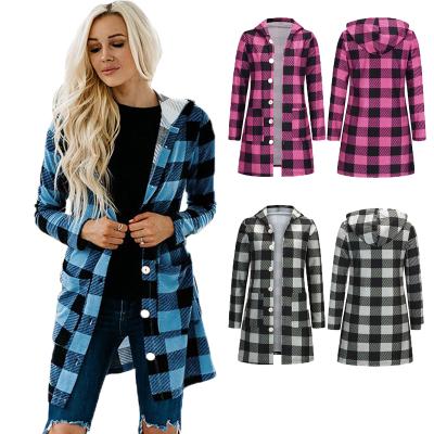 China Wholesale Fashionable Fashionable Women Clothes Hooded Plaid Shirt Jacket With Long Straight Pockets Double Sheath Tops for sale