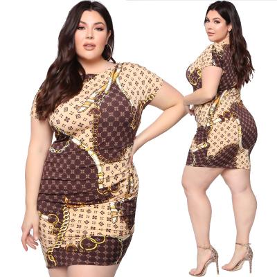 China Anti-static plus size anti-static wholesale women's clothing boutique package hip chain print dress ladies outfits for sale