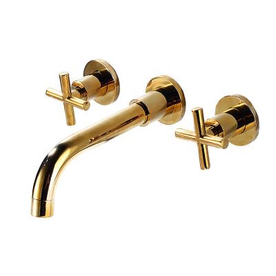 China Other Hot Selling And Cold High Quality Copper Basin Faucet Three Hole Embedded In Wall Faucet for sale