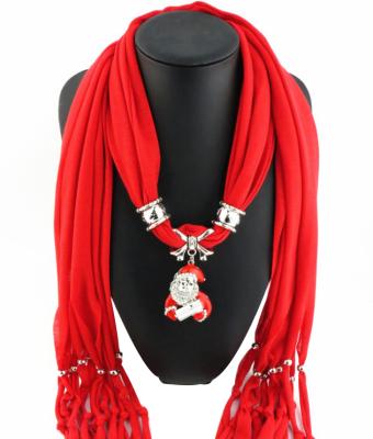 China Cute Christmas Scarf Full Of Diamond Colorful Santa Claus Pendant Lady's Scarf Tank Tassel Scarf for sale