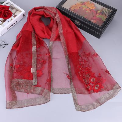 China Sunscreen/Soft & Comfortable/Airy New Women's Silk Women's Scarf Women's Embroidery Gold Wool Scarves Silk Shawl for sale