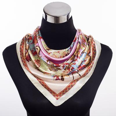 China Fashion Scarf Female Cashew Flower Printed Satin Square Scarf Soft Smooth Feeling Handkerchief 90cm Square Scarf for sale