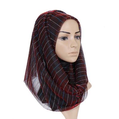 China Printing Sunscreen Elastic Braided Striped Shawl Striped Shawl Sunscreen Muslim Long Gold Women Polyester Scarf Wholesale Muslim Hijab for sale