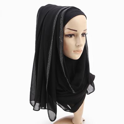 China Warm Chiffon Head Turban Diamond Solid Color Sunscreen Scarf Soft Soft Feeling Muslim Hijab For Women for sale