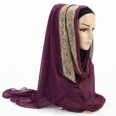 China Soft Smooth Feeling Solid Color Chiffon Pearl Jacquard Inlaid Diamond Scarf Cheap Long Women Chiffon Hijab Scarves for sale