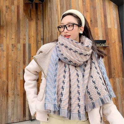 China Keep the slack warm & Cozy Air Simple All-match Color Matching Shawl Windproof Woven Striped Thick Scarf for sale