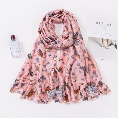 China Cheap Pastel Long Shawl Female Printed Satin Sunscreen Shawl Scarf 180cm Soft Feeling Soft Long for sale