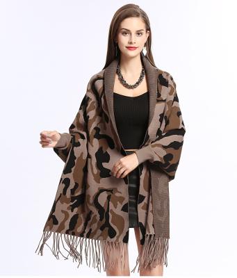 China Keep warm/soft & Cozy/Airy Euramerican Autumn Winter New Style Camouflage Tassel Knit Shawl Cardigan Shawl Cape For Women for sale