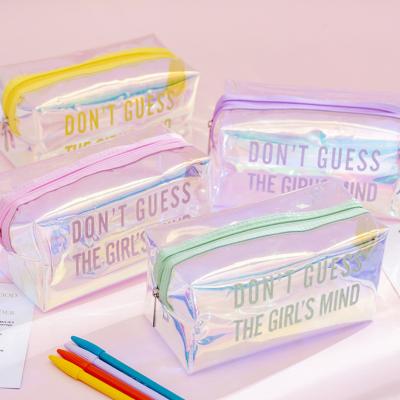 China Schools & Creative Colorful Waterproof Cosmetic Bag Offices INS Girl PVC Storage Portable Laser Pencil Bag Offices Laser Pencil Bag for sale