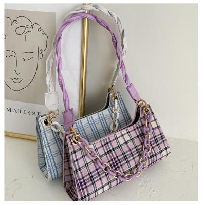 China 2021 New Arrival Fashion Handbag Plaid Shoulder Bags With Long Handle For Women Frog Bag for sale