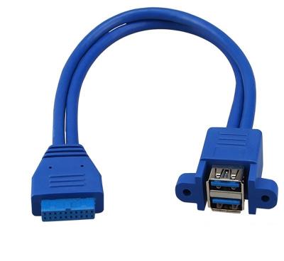 China MP3/MP4 Player Motherboard Header 20pin To Dual USB 3.0 A Female Adapter Panel Mount Cable for sale