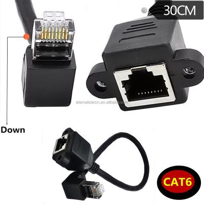 China RJ45 Female Panel Mount Network Angled Cat6 Cable Patch Cord for sale