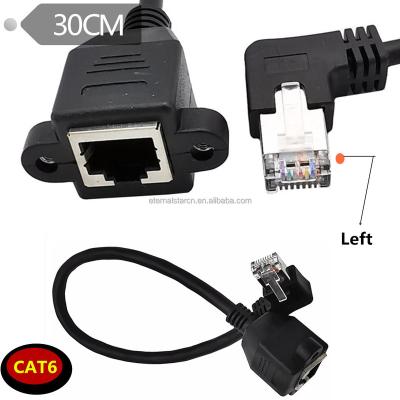 China 0.3m Network RJ45 Ethernet Patch Cable Male To M-F Female 90 Degree Angle Extension Cat6 Cat6 Patch Cord for sale