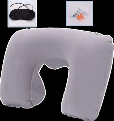 China 3 in1 Inflatable Travel Pillow Set Neck Pillow + Patch + Eye Earplugs Comfortable Inflatable Travel Accessories PVC Flocking Along for sale