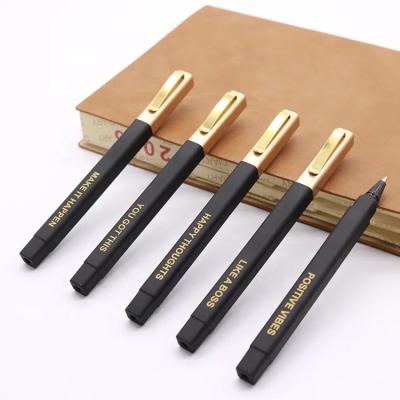 China Promotional custom made gold promotional cheap rubber finish soft hotel logo pen square ball pen in stock for sale