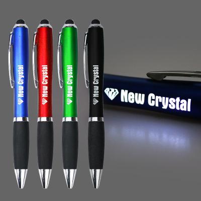 China Promotional Multi Function Logo Light Pen Promotional Pen Soft Touch Custom Touch Screen Stylus Led Ballpoint Pen for sale