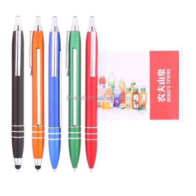 China Custom Newly Developed Promotional Pen Grade Metal Banner Advertising Ball Pen Pull Brush Top Ballpoint Pen With Stylus for sale