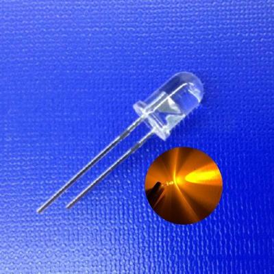 China 5mm 590nm Amber Kleur 10000mcd Hoge Intensiteit Ronde Duidelijke Ronde Lens Met Flens Te koop