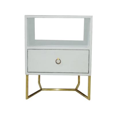 China Contemporary Contemporary Furniture Stainless Steel Leg Solid Wood Nightstand With Drawer for sale