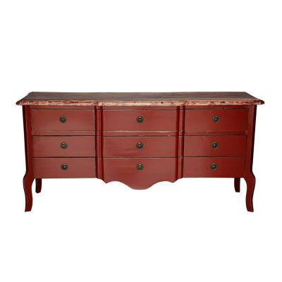 China French Solid Wood Living Room Furniture Storage Recycled Pine Top Classic Chest With 9 Drawers for sale