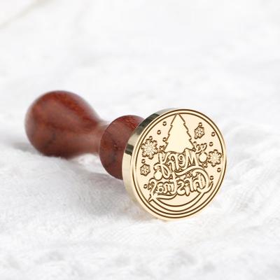 China Customized Invitations Wax Seal Stamp Merry Christmas Vintage Brass Head Wood Handle Removable Sealing Wax Seal Stamp 25mm For Wedding Invitations for sale