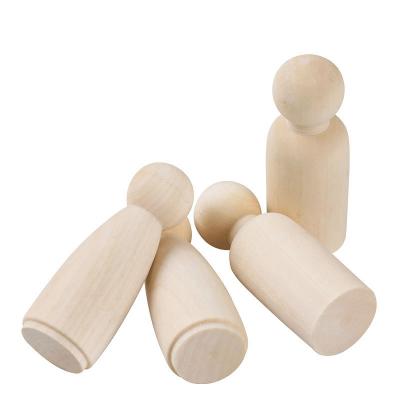 China Miniature Wood Crafts Wooden Natural Male / Female Doll 90mm DIY Peg People Craft Kit Wooden Peg Dolls Unfinished Bodies for Home Decoration for sale