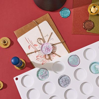 China Customized Invitations Molds Wax Seal Stamp Mold Silicone Pad 15 Cavity DIY Craft Wax Sealing Mat Tool For Stamps Fixed Shape Round With Strip for sale