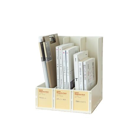 China Office Business Supplies Large Capacity Document File Holder 3 Grids Environmental Friendly Books Stand Desk Shelf With Sticker Office Bookends for sale