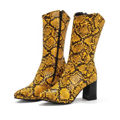 China Thermal Multicolor Women's Boots Snakeskin Thick Warm Winter Leather High Heels Custom Plus Size Boots for sale