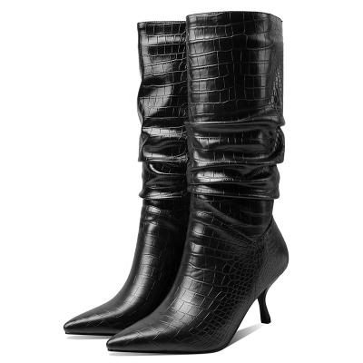 China Breathable New Arrivals 2021High Women Boots Heels Black Boots for sale