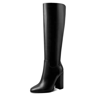 China Winter Thermal Black Leather Boots With Thick Fashion Women's Long Heels Boots for sale