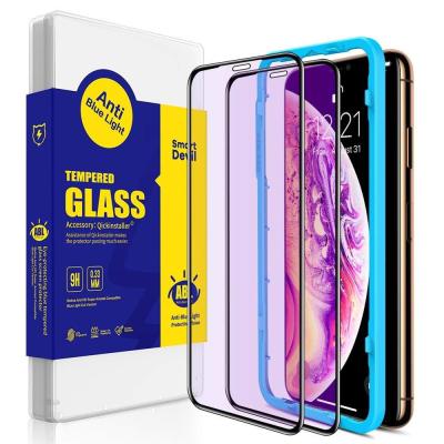 China 9D Full Coverage & SmartDevil Dustproof 2 Packs in 1 Box Anti-Blue Light Screen Protector for iPhone x/xs Tempered Glass Anti Blue Light Full Glass for sale