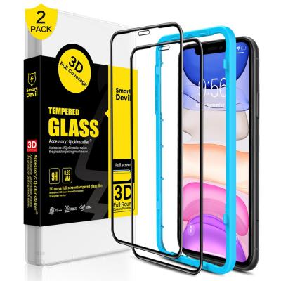 China 6D/9D [2PCS Package] 0.33mm Cell Phone 9H HD Tempered Glass 5D 9D Full Screen Protector For iPhone 13 11 12 Easy Installer for sale