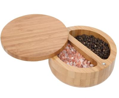 China Round Spice Box 2-in-1wooden Handmade Wooden Spice Box With Magnetic Lock Wooden Bamboo Box for sale