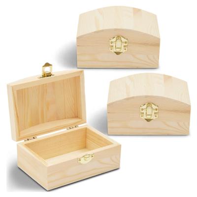 China Europe Wooden Gift Box DIY Pine Craft Unfinished Wooden Jewelry Box With Locking Clasp for sale