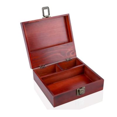 China Handmade Wooden Locking Stash Box Compartment Wooden Box With Lock And Key Wooden Storage Box for sale