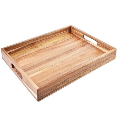 China Europe Amazon hot sale wood serving tray 16 inch acacia wood serving tray with handles for sale