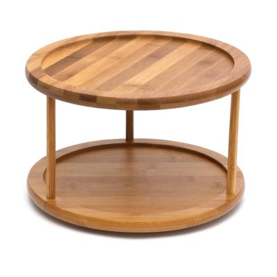 China Rustic Party Decorations Wholesale Serving Trays 2-Tier 10-Inch Wooden Serving Tray Rustic Natural Bamboo Wooden Tray Turntable for sale