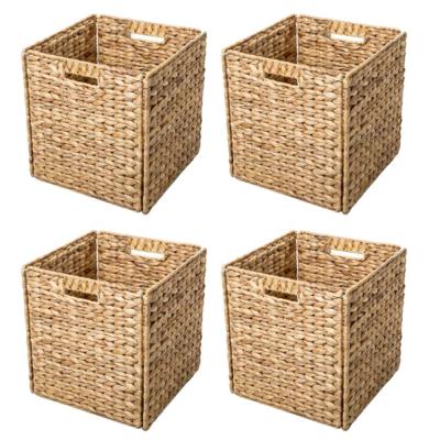 China Sustainable high quality set of 4 simple and rustic fabric baskets straw with wire frame for sale